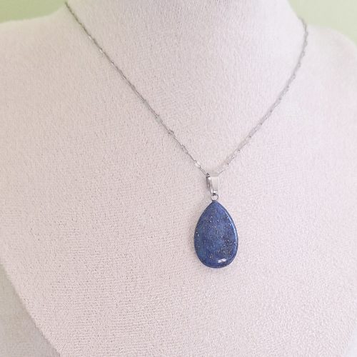Collier goutte Lapis-Lazuli sur chaine couleur argent