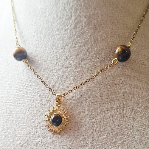 Rayon de Force – Oeil de Tigre & Pendentif Soleil Doré