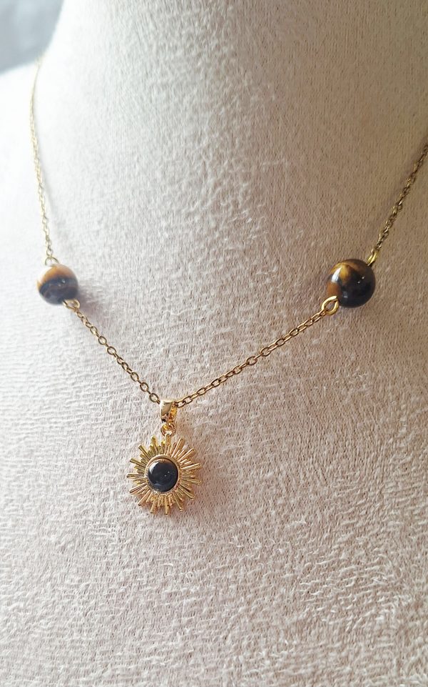 Rayon de Force – Oeil de Tigre & Pendentif Soleil Doré