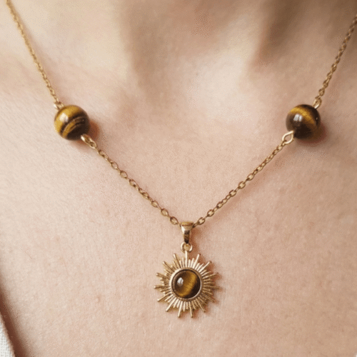 Rayon de Force – Oeil de Tigre & Pendentif Soleil Doré
