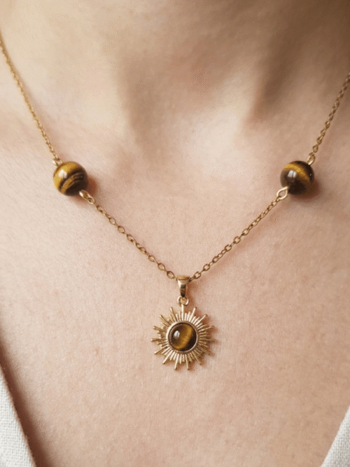 Rayon de Force – Oeil de Tigre & Pendentif Soleil Doré