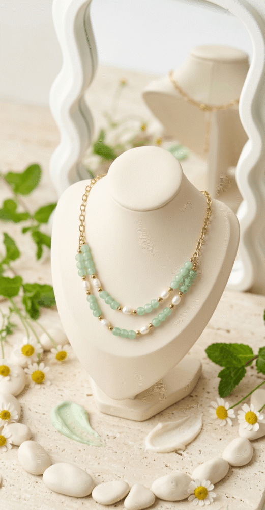 Collier Double Rang Chloé – Aventurine Divine & Perles d'Eau Douce