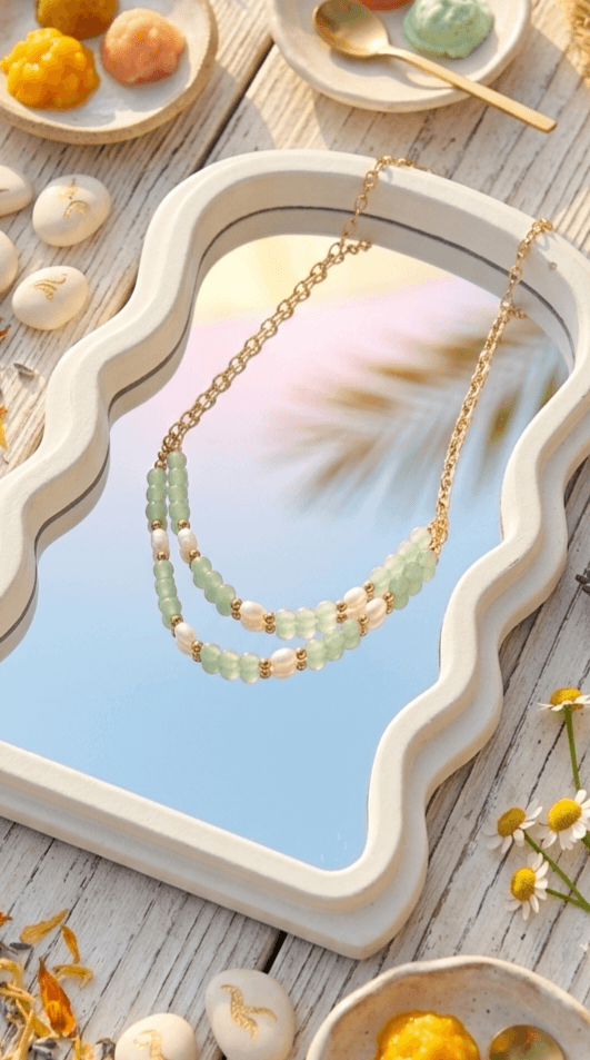 Collier Double Rang Chloé – Aventurine Divine & Perles d'Eau Douce