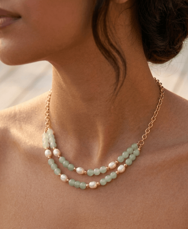 Collier Double Rang Chloé – Aventurine Divine & Perles d'Eau Douce