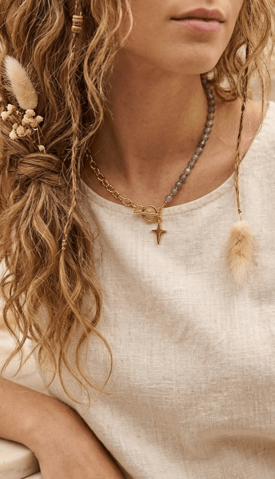 Collier Asymétrique Stella – Labradorite Mystique & Chaîne Maillons