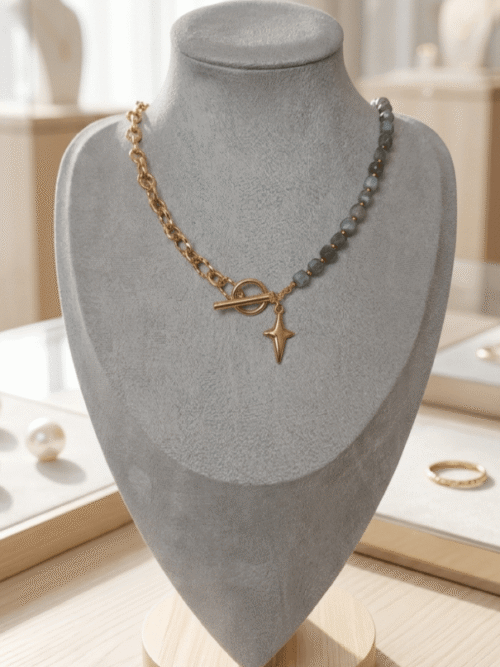 Labradorite Collier Asymétrique Stella – Labradorite Mystique & Chaîne Maillons