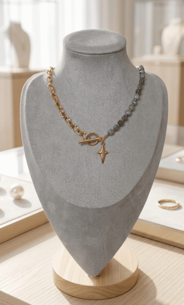 Collier Asymétrique Stella – Labradorite Mystique & Chaîne Maillons