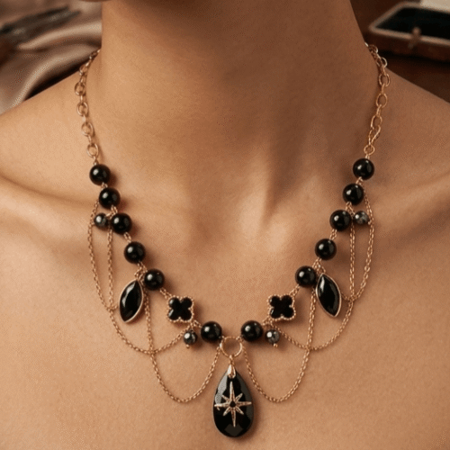 Baroque Gothique « Victoria » – Obsidienne et Hématite