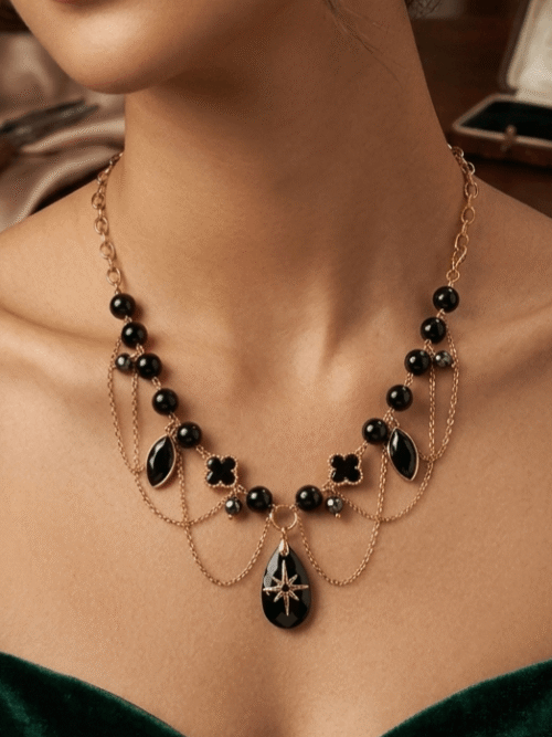 Baroque Gothique « Victoria » – Obsidienne et Hématite
