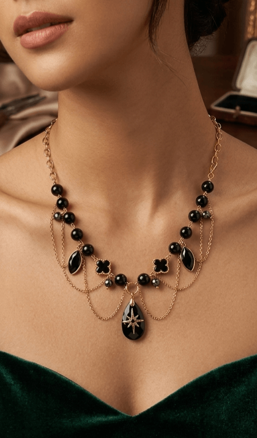 Baroque Gothique « Victoria » – Obsidienne et Hématite