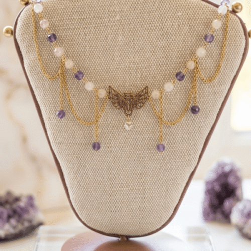 Améthystes et Quartz Rose Chouette Féerique en Améthyste & Quartz Rose