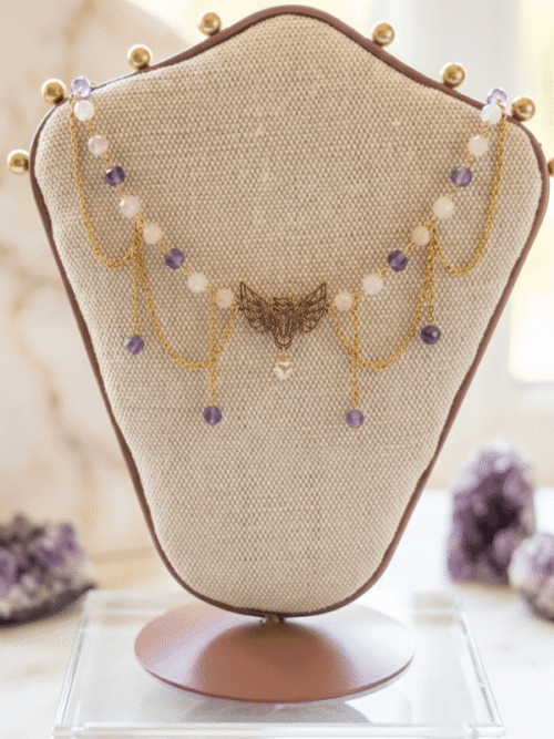 Améthystes et Quartz Rose Chouette Féerique en Améthyste & Quartz Rose