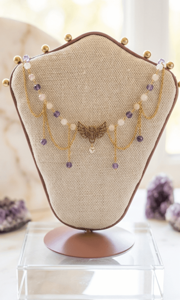 Chouette Féerique en Améthyste & Quartz Rose