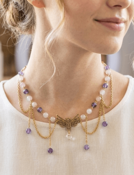 Chouette Féerique en Améthyste & Quartz Rose