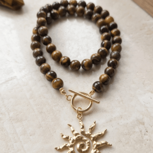 Oeil de Tigre Collier Solaire Oeil de Tigre – Force, Protection & Éclat Doré