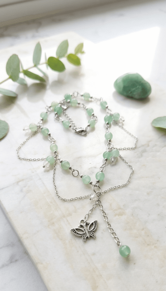 Aventurine Collier Nymphe Verte – Aventurine Sauvage & Papillon