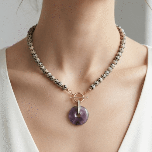 Collier Bohème Âme Sauvage - Jaspe Dalmatien & Améthyste