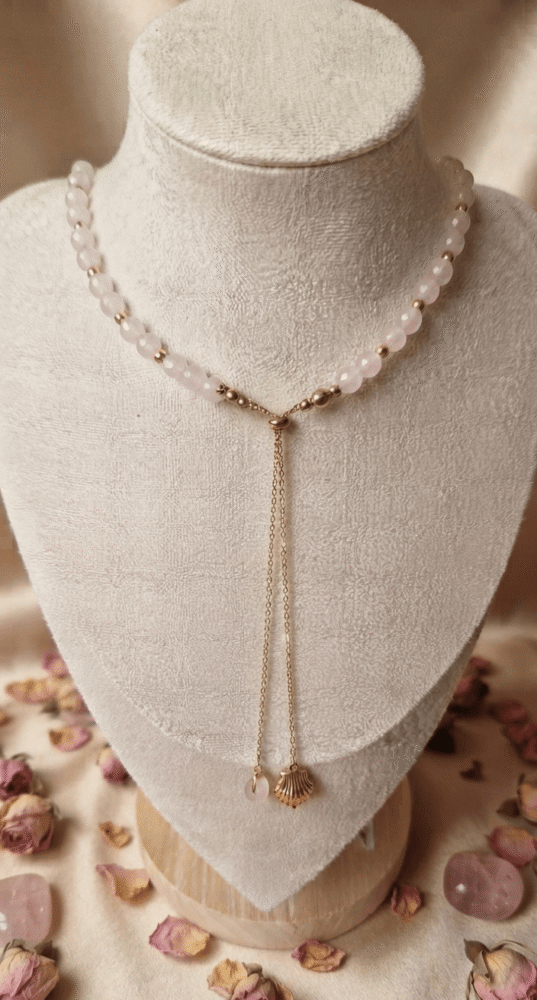 quartz rose Collier Cravate Coulissant - Tendre Rosée