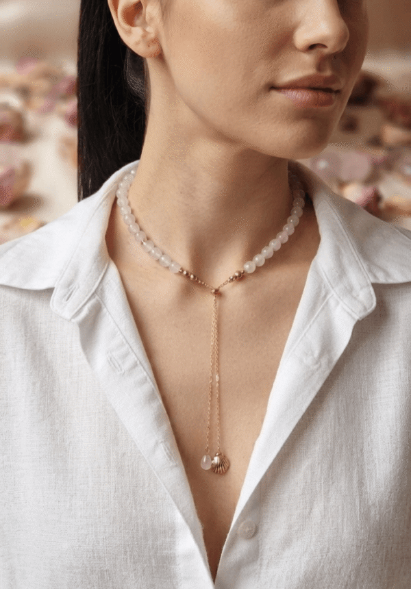 quartz rose Collier Cravate Coulissant - Tendre Rosée