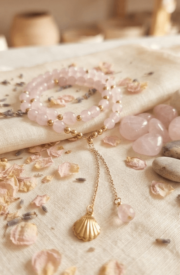 quartz rose Collier Cravate Coulissant - Tendre Rosée