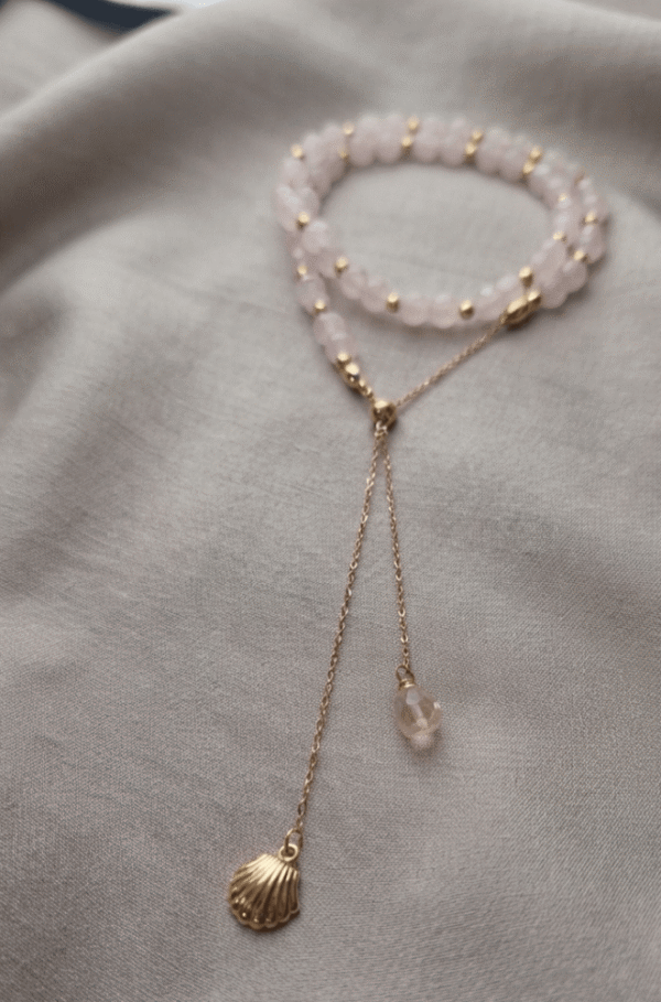 quartz rose Collier Cravate Coulissant - Tendre Rosée