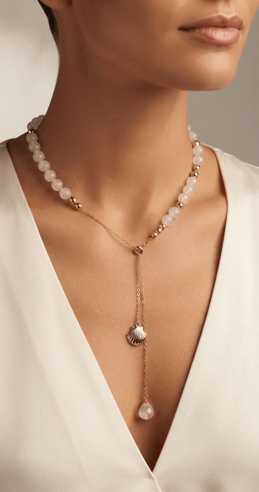 quartz rose Collier Cravate Coulissant - Tendre Rosée