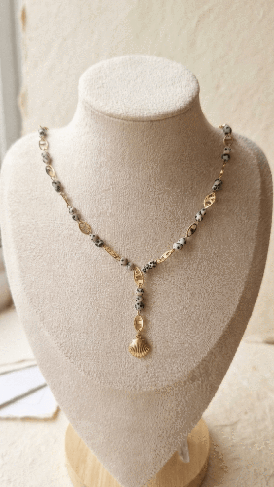 Jaspe Dalmatien Collier Lariat Bohème - Écume Sauvage