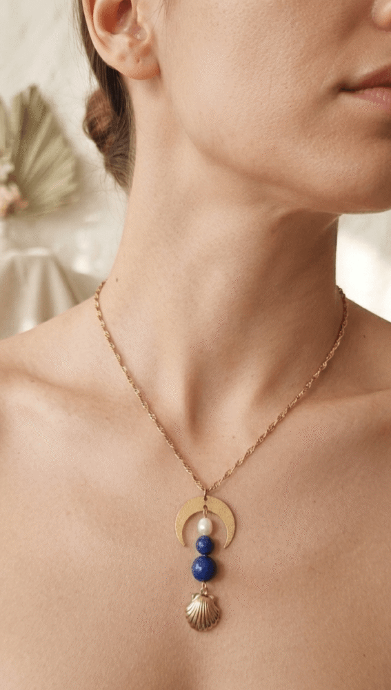 Lapis Lazuli Collier Pendentif Séléné - Nuit Étoilée