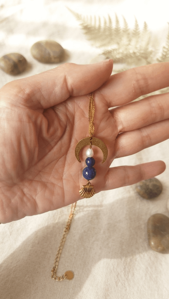 Lapis Lazuli Collier Pendentif Séléné - Nuit Étoilée