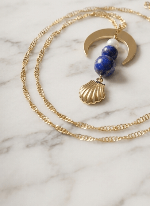 Lapis Lazuli Collier Pendentif Séléné - Nuit Étoilée