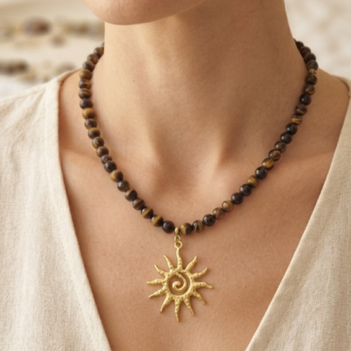 Collier Aura Solaire & Perles Terres Chaudes