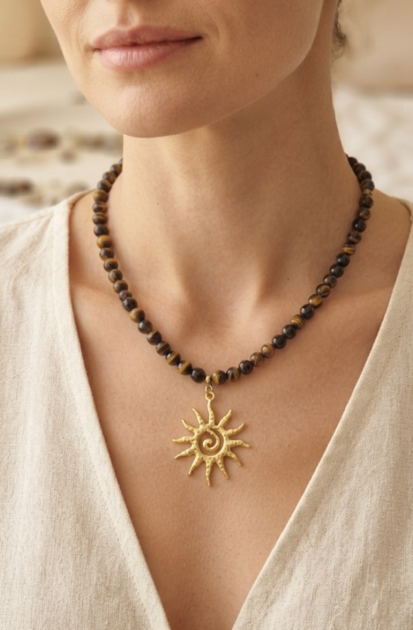 Collier Aura Solaire & Perles Terres Chaudes