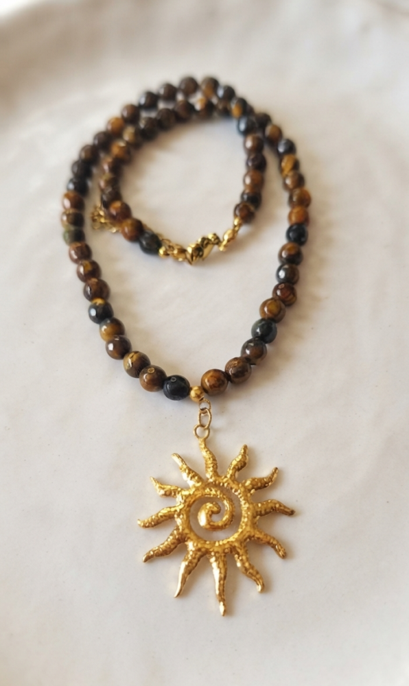 Collier Aura Solaire & Perles Terres Chaudes