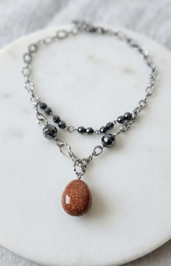 Hématite Collier Nuit Étoilée & Reflets Métalliques
