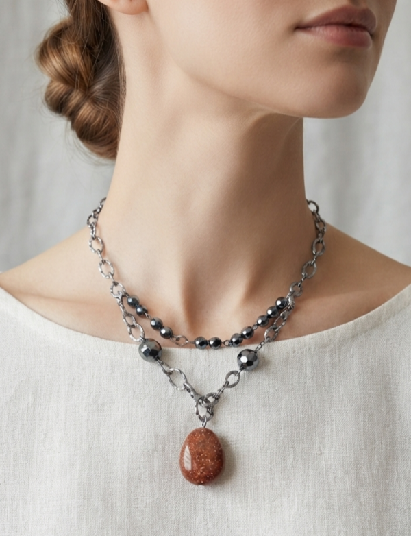Hématite Collier Nuit Étoilée & Reflets Métalliques