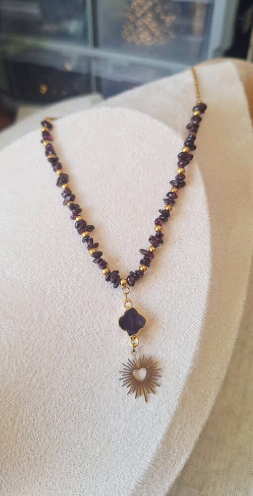 Collier en Grenat Rouge & Améthyste -Harmonie Précieuse