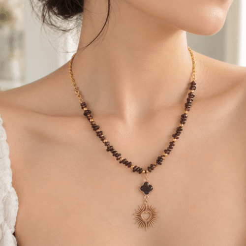 Collier en Grenat Rouge & Améthyste -Harmonie Précieuse
